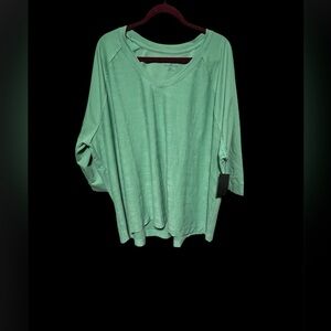 ANYBODY V NECK SWEATSHIRT WOMEN 4X GREEN 3/4 SLEEVE CAUSAL COMFORT COTTON BLEND